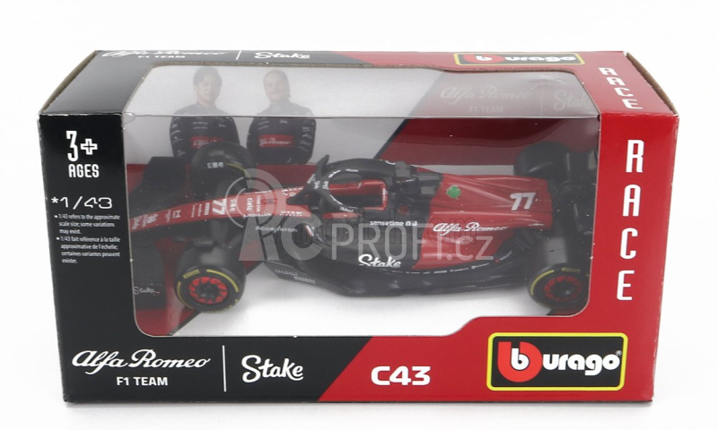 Bburago Alfa romeo F1  C43 Team Stake N 77 Season 2023 Valtteri Bottas 1:43 Černá Červená