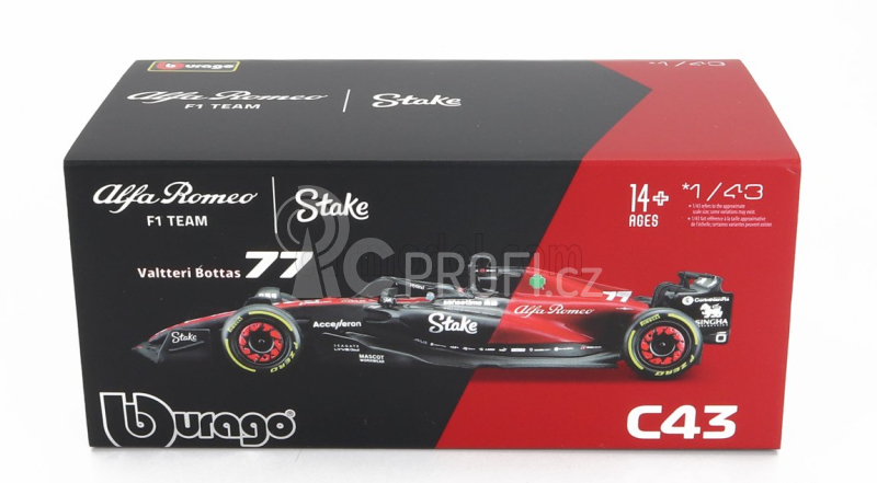 Bburago Alfa romeo F1 C43 Team Stake N 77 Season 2023 Valtteri Bottas 1:43, černá