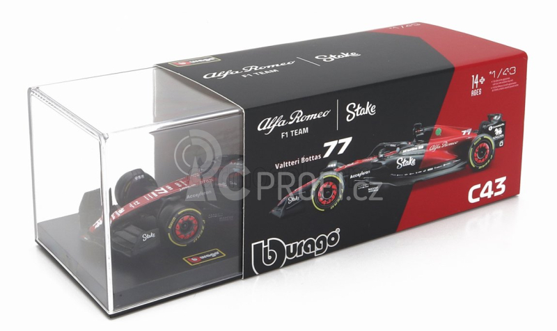 Bburago Alfa romeo F1 C43 Team Stake N 77 Season 2023 Valtteri Bottas 1:43, černá