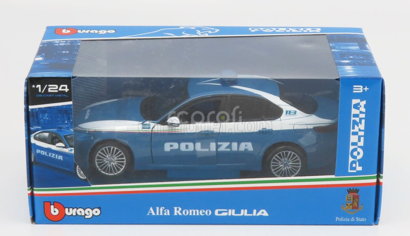 Bburago Alfa romeo Giulia Polizia 2016 1:24 Modrá Bílá