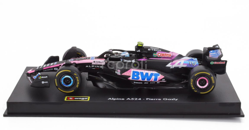 Bburago Alpine F1  A524 Team Bwt Alpine N 10 Season 2024 Pierre Gasly - With Pilot And Showcase 1:43 Černá Modrá Růžová