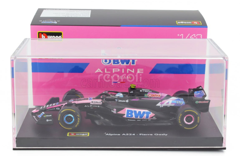 Bburago Alpine F1  A524 Team Bwt Alpine N 10 Season 2024 Pierre Gasly - With Pilot And Showcase 1:43 Černá Modrá Růžová