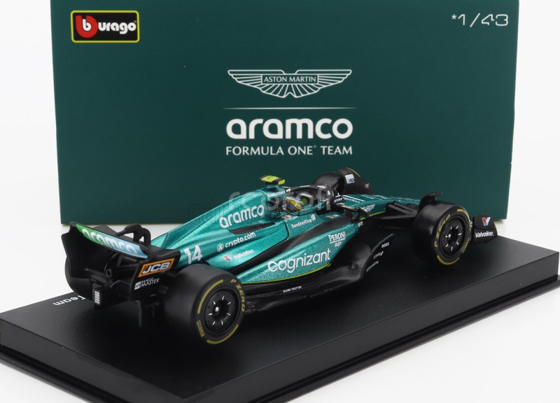 Bburago Aston martin F1  Amr23 Team Aramco Cognizant N 14 Season 2023 Fernando Alonso - With Pilot And Showcase 1:43 Zelená