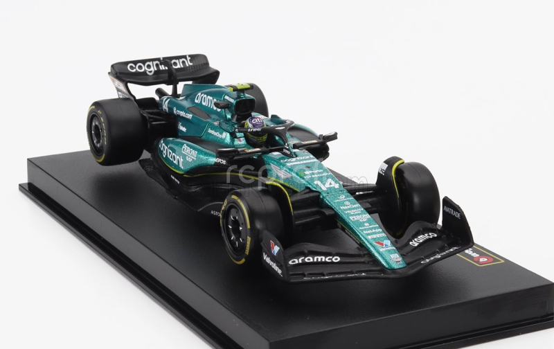 Bburago Aston martin F1  Amr23 Team Aramco Cognizant N 14 Season 2023 Fernando Alonso - With Pilot And Showcase 1:43 Zelená