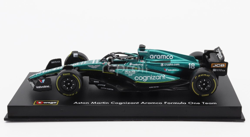 Bburago Aston martin F1  Amr23 Team Aramco Cognizant N 18 Season 2023 Lance Stroll - With Pilot And Showcase 1:43 Zelená