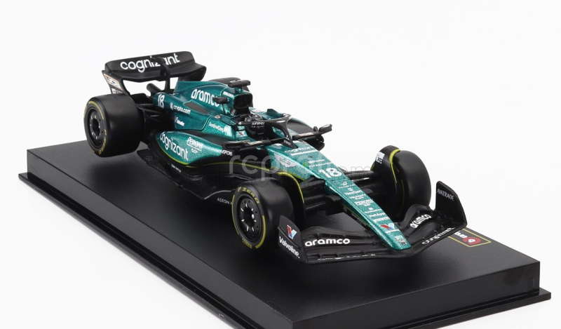 Bburago Aston martin F1  Amr23 Team Aramco Cognizant N 18 Season 2023 Lance Stroll - With Pilot And Showcase 1:43 Zelená