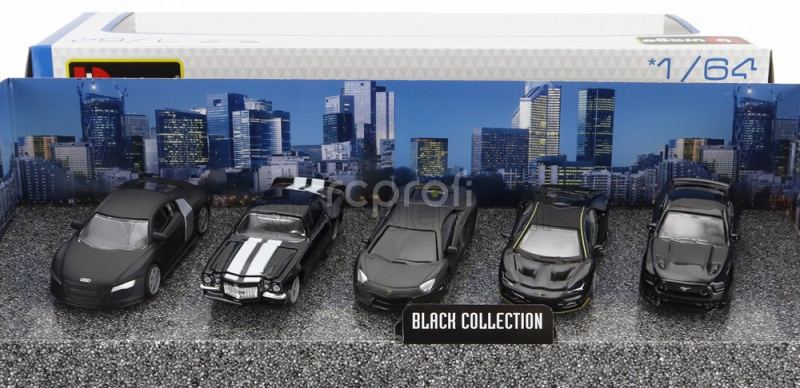 Bburago Audi R8 - Chevrolet Camaro Z/28 - Lamborghini Aventador - Centenario - Ford Usa Mustang 1:64 Black