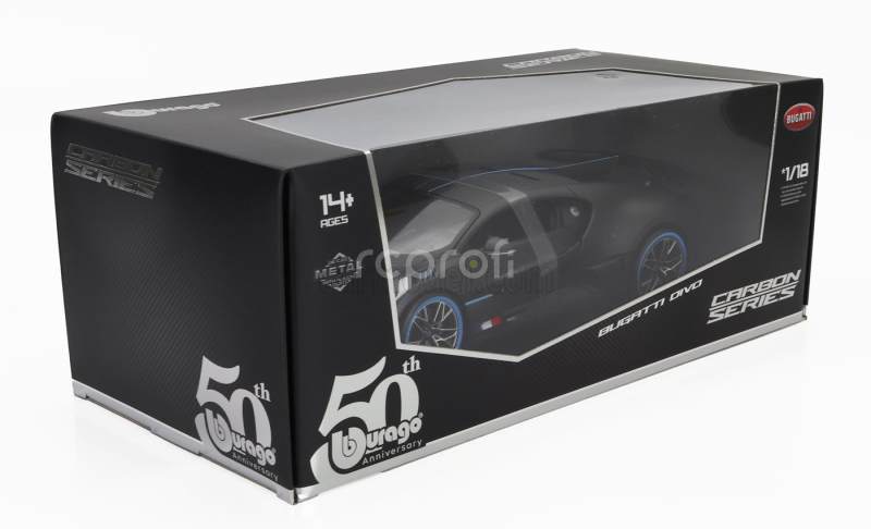 Bburago Bugatti Divo 2018 - 50th Anniversary Bburago 1:18 Matně Černá Uhlíková Vlákna