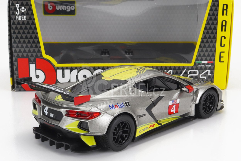 Bburago Chevrolet C8.r 6.2l V8 Team Corvette Racing N 4 Racing 2021 1:24 Šedá Žlutá