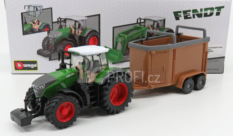 Bburago Fendt Vario 1000 Tractor With Livestock Trailer 2016 1:50 Zelená Šedá