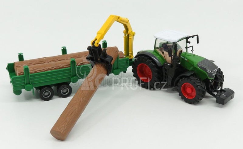 Bburago Fendt Vario 1000 Tractor With Trailer Trunk Transport 2016 - Trasporto Tronchi 1:50 Zelené Šedé Dřevo