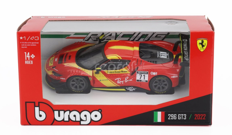 Bburago Ferrari 296 Gt3 3.0l Twin Turbo V6 N 71 Racing 2023 1:43 Červená Žlutá