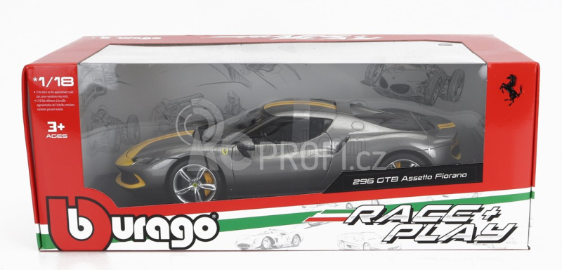 Bburago Ferrari 296 Gtb Assetto Fiorano 2022 1:18 Šedá Žlutá