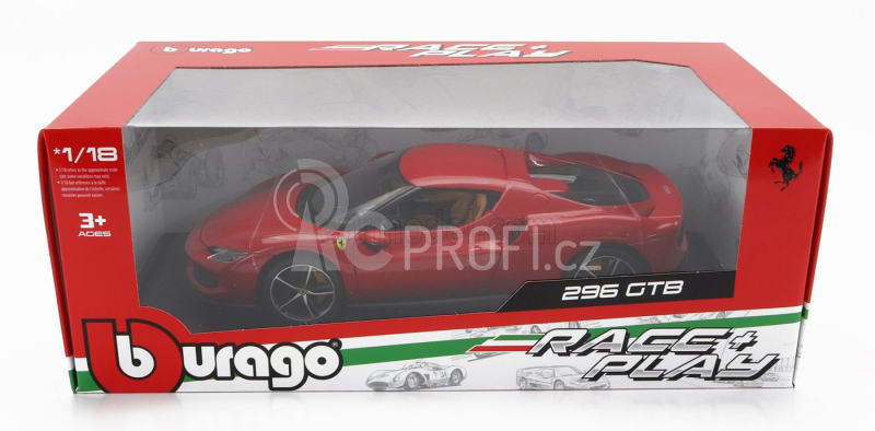 Bburago Ferrari 296 Gtb Hybrid 830hp V6 2021 - Exclusive Carmodel 1:18 Rosso Corsa - Červená