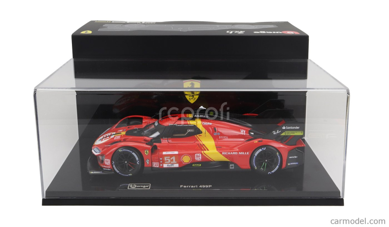 Bburago Ferrari 499p 3.0l Turbo V6 Team Ferrari Af Corse N 51 Winner 24h Le Mans 2023 Alessandro Pier Guidi - James Calado - Antonio Giovinazzi  - With Showcase - Exclusive Carmodel 1:18 Červená Žlutá Černá