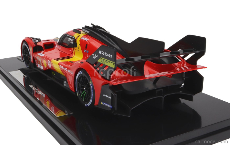 Bburago Ferrari 499p 3.0l Turbo V6 Team Ferrari Af Corse N 51 Winner 24h Le Mans 2023 Alessandro Pier Guidi - James Calado - Antonio Giovinazzi  - With Showcase - Exclusive Carmodel 1:18 Červená Žlutá Černá