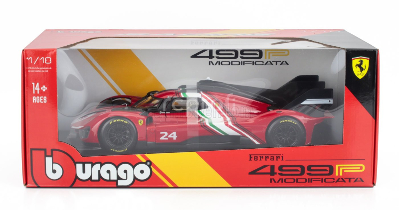 Bburago Ferrari 499p 3.0l Turbo V6 N 24 Modificata 2024 1:18 Červená Žlutá Černá
