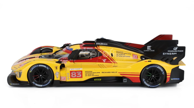 Bburago Ferrari 499p 3.0l Turbo V6 Team Af Corse N  83 24h Le Mans 2024 Robert Kubica - Robert Shwartzman - Yifei Ye 1:18 Žlutá Červená