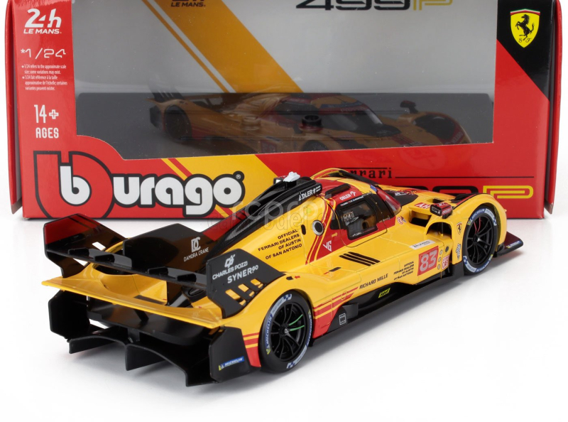 Bburago Ferrari 499p 3.0l Turbo V6 Team Af Corse N  83 24h Le Mans 2024 Robert Kubica - Robert Shwartzman - Yifei Ye 1:24 Žlutá Červená