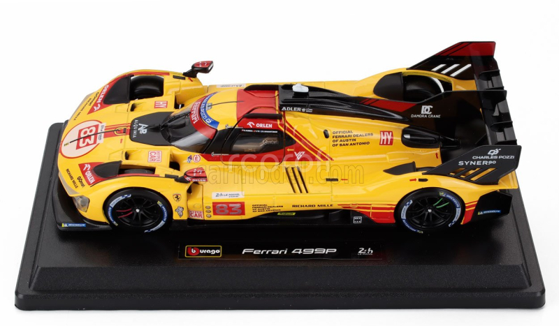 Bburago Ferrari 499p 3.0l Turbo V6 Team Af Corse N  83 24h Le Mans 2024 Robert Kubica - Robert Shwartzman - Yifei Ye 1:24 Žlutá Červená