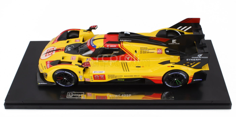 Bburago Ferrari 499p 3.0l Turbo V6 Team Af Corse N  83 24h Le Mans 2024 Robert Kubica - Robert Shwartzman - Yifei Ye - Con Vetrina - With Showcase 1:18 Žlutá Červená