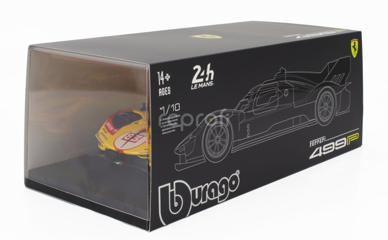 Bburago Ferrari 499p 3.0l Turbo V6 Team Af Corse N  83 24h Le Mans 2024 Robert Kubica - Robert Shwartzman - Yifei Ye - Con Vetrina - With Showcase 1:18 Žlutá Červená