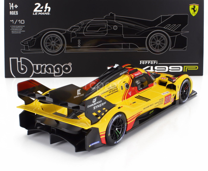 Bburago Ferrari 499p 3.0l Turbo V6 Team Af Corse N  83 24h Le Mans 2024 Robert Kubica - Robert Shwartzman - Yifei Ye - Con Vetrina - With Showcase 1:18 Žlutá Červená