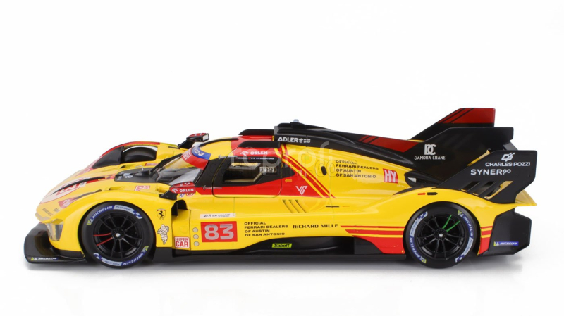 Bburago Ferrari 499p 3.0l Turbo V6 Team Af Corse N  83 24h Le Mans 2024 Robert Kubica - Robert Shwartzman - Yifei Ye - Con Vetrina - With Showcase 1:18 Žlutá Červená