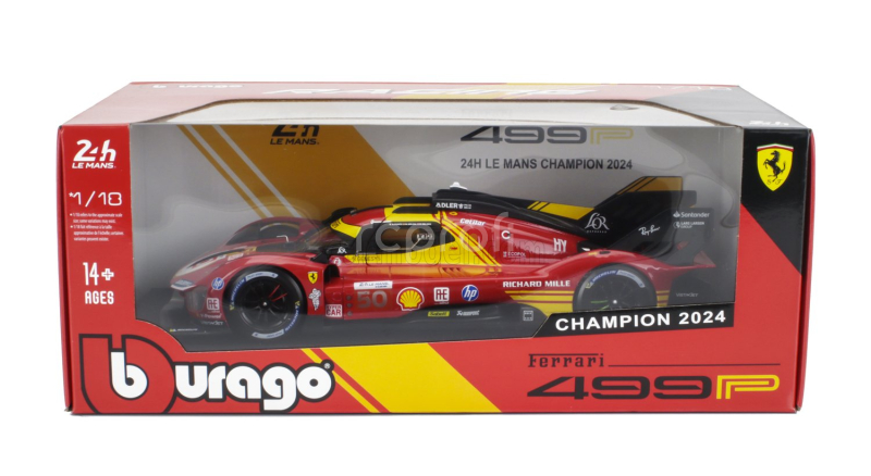 Bburago Ferrari 499p 3.0l Turbo V6 Team Ferrari Af Corse N 50 Winner 24h Le Mans 2024 Antonio Fuoco - Miguel Molina - Nicklas Nielsen 1:18 Red