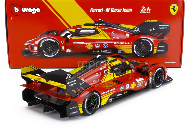 Bburago Ferrari 499p 3.0l Turbo V6 Team Ferrari Af Corse N 50 Winner 24h Le Mans 2024 Antonio Fuoco - Miguel Molina - Nicklas Nielsen 1:18 Red