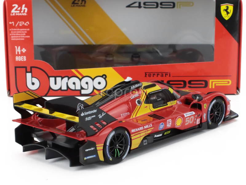 Bburago Ferrari 499p 3.0l Turbo V6 Team Ferrari Af Corse N 50 Winner 24h Le Mans 2024 Antonio Fuoco - Miguel Molina - Nicklas Nielsen 1:24 Red