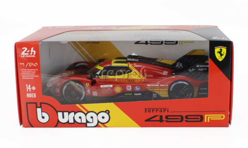 Bburago Ferrari 499p 3.0l Turbo V6 Team Ferrari Af Corse N 50 Winner 24h Le Mans 2024 Antonio Fuoco - Miguel Molina - Nicklas Nielsen 1:24 Red
