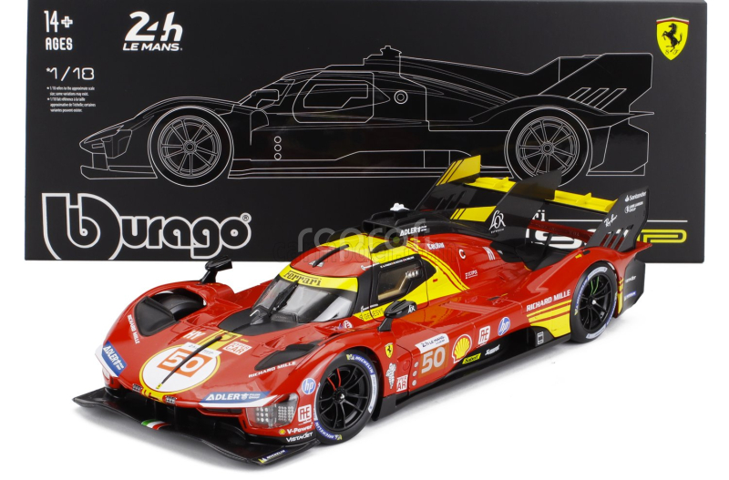 Bburago Ferrari 499p 3.0l Turbo V6 Team Ferrari Af Corse N 50 Winner 24h Le Mans 2024 Antonio Fuoco - Miguel Molina - Nicklas Nielsen - Con Vetrina - With Showcase 1:18 Red