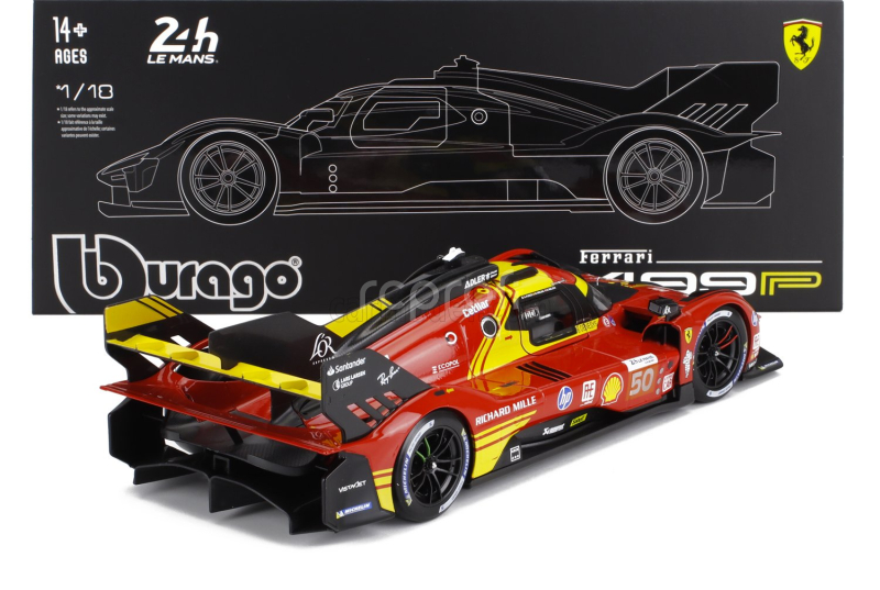 Bburago Ferrari 499p 3.0l Turbo V6 Team Ferrari Af Corse N 50 Winner 24h Le Mans 2024 Antonio Fuoco - Miguel Molina - Nicklas Nielsen - Con Vetrina - With Showcase 1:18 Red
