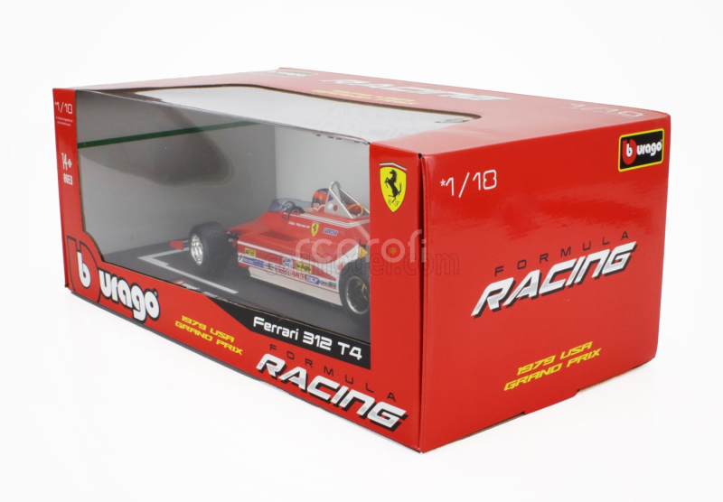 Bburago Ferrari F1  312t4 N 12 Winner Watkins Glen Gp Usa (with Pilot Figure And Rain Wheels) 1979 Gilles Villeneuve 1:18 Red