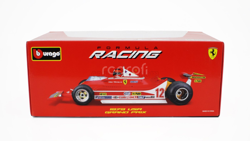 Bburago Ferrari F1  312t4 N 12 Winner Watkins Glen Gp Usa (with Pilot Figure And Rain Wheels) 1979 Gilles Villeneuve 1:18 Red