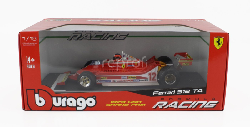Bburago Ferrari F1  312t4 N 12 Winner Watkins Glen Gp Usa (with Pilot Figure And Rain Wheels) 1979 Gilles Villeneuve 1:18 Red