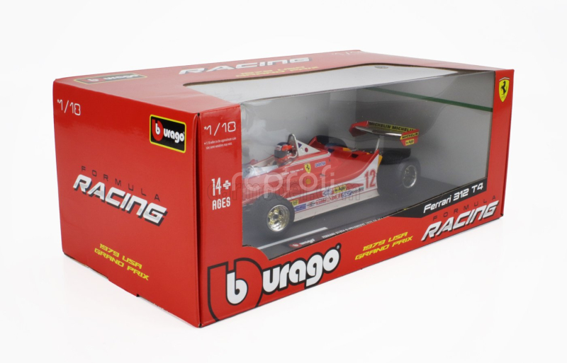 Bburago Ferrari F1  312t4 N 12 Winner Watkins Glen Gp Usa (with Pilot Figure And Rain Wheels) 1979 Gilles Villeneuve 1:18 Red