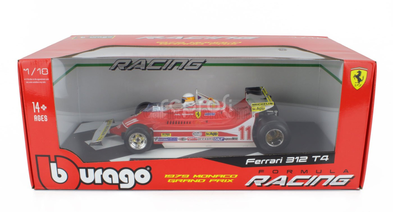 Bburago Ferrari F1  312t4 Short Tail N 11 Winner Monaco Gp Jody Scheckter (with Pilot) 1979 World Champion 1:18 Red