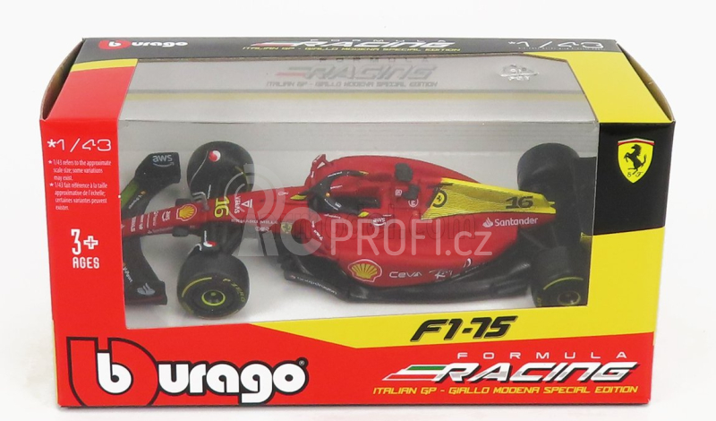 Bburago Ferrari F1-75 Scuderia Ferrari N 16 2022 Charles Leclerc 1:43, červená