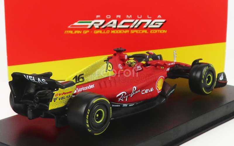 Bburago Ferrari F1-75 Scuderia Ferrari N 16 2nd Monza Gp Italy (pole Position) 2022 Charles Leclerc - With Helmet And Plastic Showcase - Exclusive Carmodel 1:43 Červená Žlutá