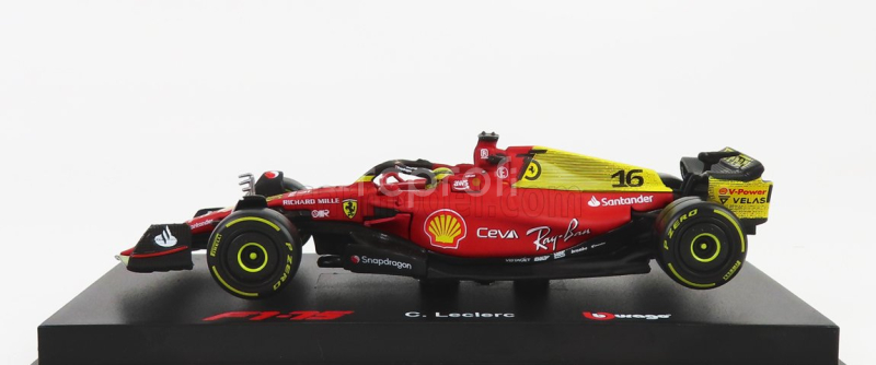 Bburago Ferrari F1-75 Scuderia Ferrari N 16 2nd Monza Gp Italy (pole Position) 2022 Charles Leclerc - With Helmet And Plastic Showcase - Exclusive Carmodel 1:43 Červená Žlutá