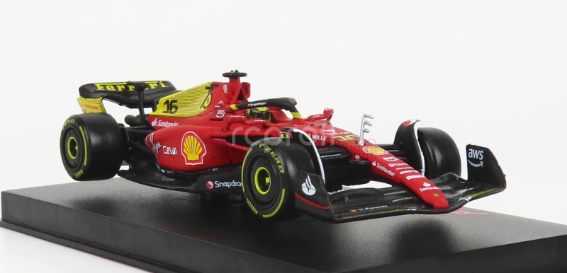 Bburago Ferrari F1-75 Scuderia Ferrari N 16 2nd Monza Gp Italy (pole Position) 2022 Charles Leclerc - With Helmet And Plastic Showcase - Exclusive Carmodel 1:43 Červená Žlutá