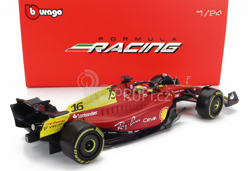 Bburago Ferrari F1-75 Scuderia Ferrari N 16 2nd Monza Gp Italy (pole Position) 2022 Charles Leclerc - With Pilot And Showcase - Exclusive Carmodel 1:24 Červená Žlutá