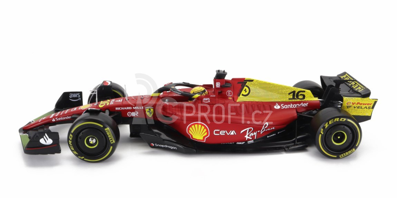 Bburago Ferrari F1-75 Scuderia Ferrari N 16 2nd Monza Gp Italy (pole Position) 2022 Charles Leclerc - With Pilot And Showcase - Exclusive Carmodel 1:24 Červená Žlutá