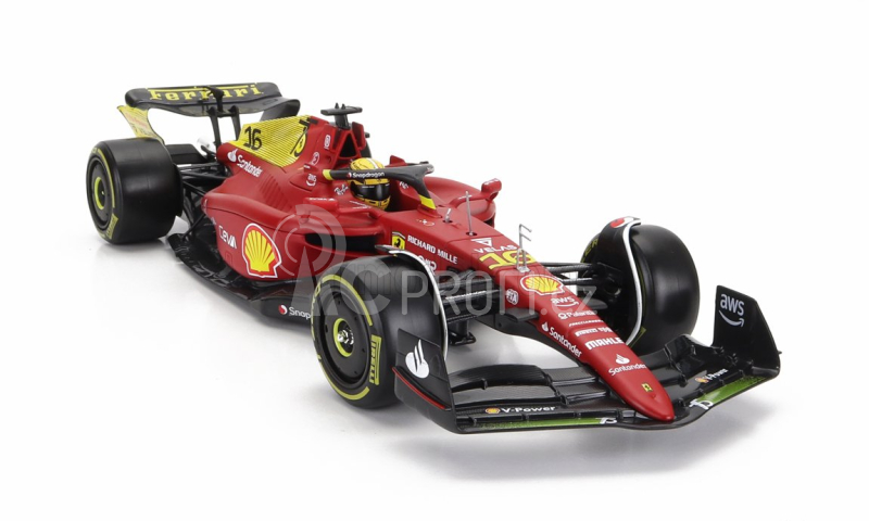 Bburago Ferrari F1-75 Scuderia Ferrari N 16 2nd Monza Gp Italy (pole Position) 2022 Charles Leclerc - With Pilot And Showcase - Exclusive Carmodel 1:24 Červená Žlutá