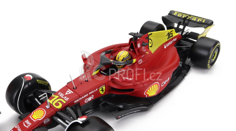 Bburago Ferrari F1-75 Scuderia Ferrari N 16 2nd Monza Gp Italy (pole Position) 2022 Charles Leclerc - With Pilot And Showcase - Exclusive Carmodel 1:24 Červená Žlutá
