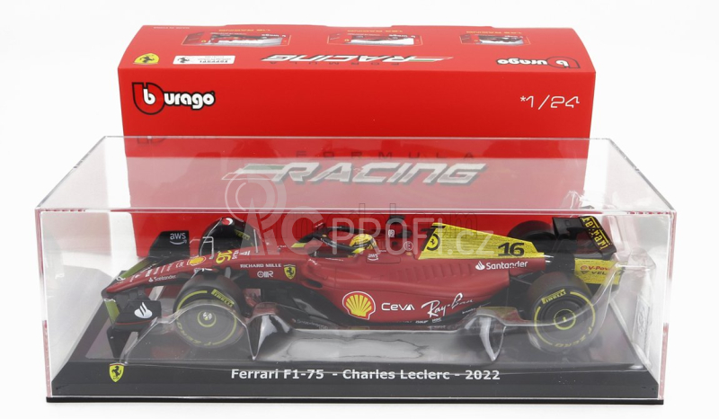 Bburago Ferrari F1-75 Scuderia Ferrari N 16 2nd Monza Gp Italy (pole Position) 2022 Charles Leclerc - With Pilot And Showcase - Exclusive Carmodel 1:24 Červená Žlutá