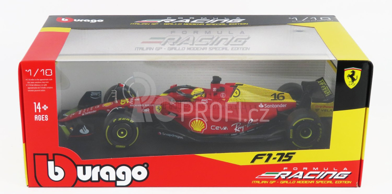 Bburago Ferrari F1-75 Scuderia Ferrari N 16 2nd Monza Gp Italy (pole Position) 2022 Charles Leclerc - Yellow Wheels - Full Exclusive Carmodel 1:18 Červená Žlutá