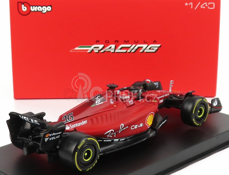 Bburago Ferrari F1-75 Scuderia Ferrari N 16 Season 2022 Charles Leclerc With Helmet And Plastic Showcase - Exclusive Carmodel 1:43 Red